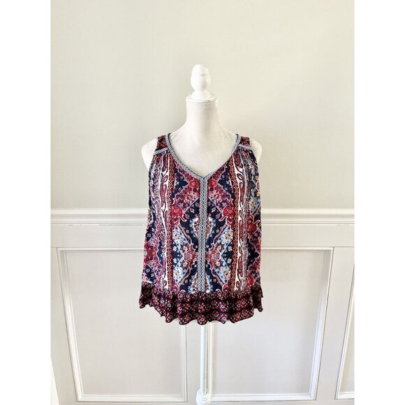 Bila L Womens Boho Print Sleeveless Swing Tank Top Navy/Red EUC - Picture 2 of 6